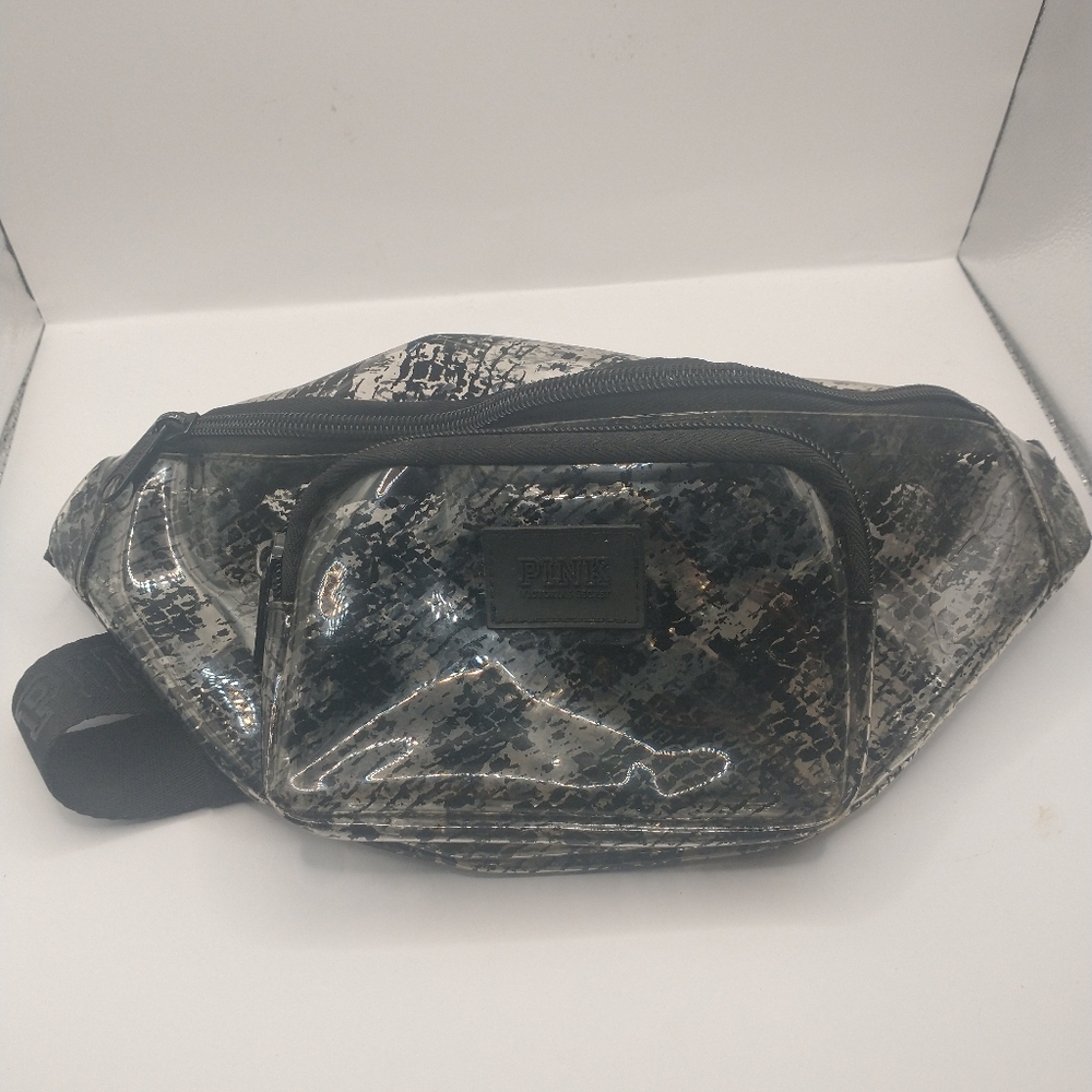 Victoria’s Secret Pink Transparent Clear Black Snake Skin Print Fanny Pack
